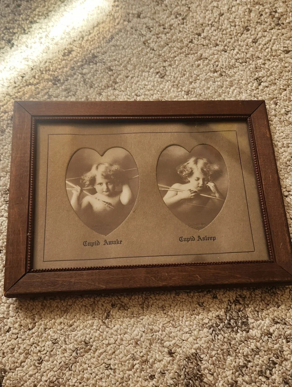 Vintage Framed Cupid Awake And Cupid Asleep